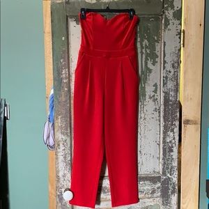Bright Red Strapless Jumpsuit